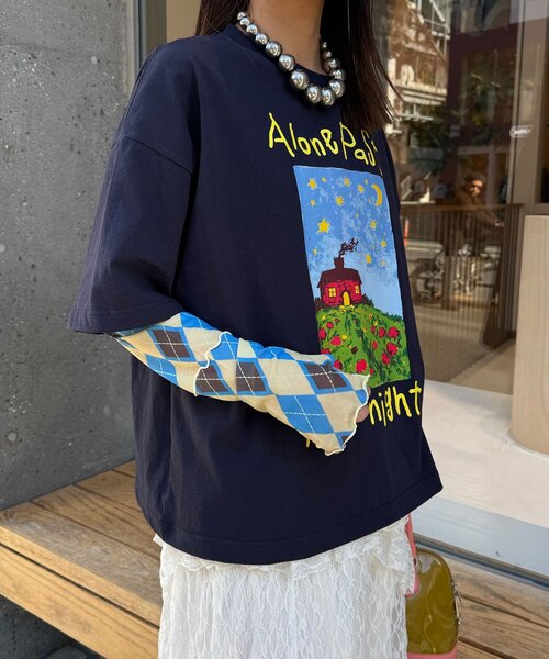 CIAOPANIC（チャオパニック）の「ナイトハウスプリントボックスTシャツ（Tシャツ/カットソー・レディース・ネイビー/ベージュ/ホワイト・FREE）」の18枚目の写真