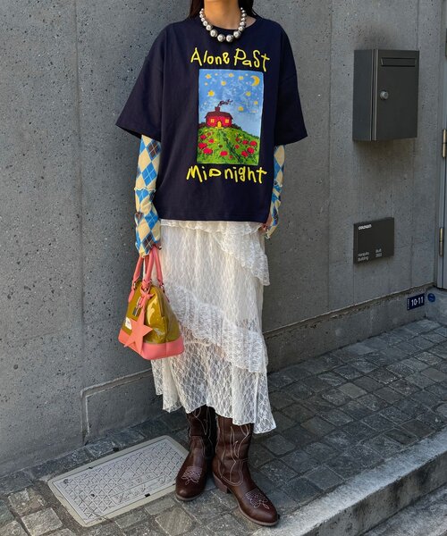 CIAOPANIC（チャオパニック）の「ナイトハウスプリントボックスTシャツ（Tシャツ/カットソー・レディース・ネイビー/ベージュ/ホワイト・FREE）」の20枚目の写真