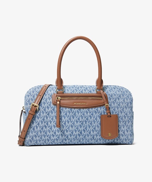 MICHAEL KORS(マイケルコース)の「JET SET TRAVEL デニム ダッフル クロスボディ ミディアム - MKシグネチャー(ショルダーバッグ・レディース・ブルー系・FREE)」の1枚目の写真