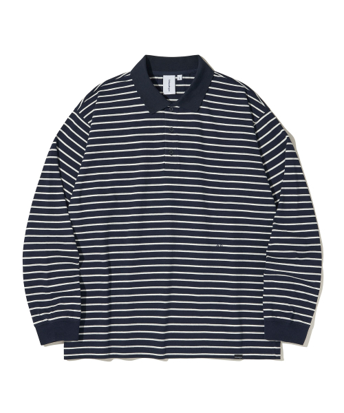 URBANDTYPE(アーバンディタイプ)の「パリスストライプロングスリーブポロTシャツ_ダークネイビー(Tシャツ/カットソー・レディース・その他・SMALL/MEDIUM/LARGE/X-LARGE)」の3枚目の写真