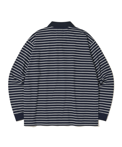 URBANDTYPE(アーバンディタイプ)の「パリスストライプロングスリーブポロTシャツ_ダークネイビー(Tシャツ/カットソー・レディース・その他・SMALL/MEDIUM/LARGE/X-LARGE)」の4枚目の写真