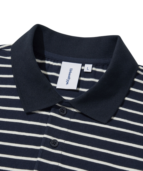 URBANDTYPE(アーバンディタイプ)の「パリスストライプロングスリーブポロTシャツ_ダークネイビー(Tシャツ/カットソー・レディース・その他・SMALL/MEDIUM/LARGE/X-LARGE)」の5枚目の写真