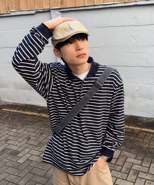 URBANDTYPE(アーバンディタイプ)の「パリスストライプロングスリーブポロTシャツ_ダークネイビー(Tシャツ/カットソー・レディース・その他・SMALL/MEDIUM/LARGE/X-LARGE)」の10枚目の写真