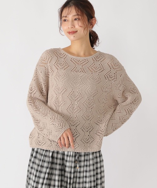 studio CLIP(スタディオクリップ)の「5ゲージブークレ透かし編みニット(ニット/セーター・レディース・ホワイト/スモーク/ベージュ/ライトブルー・FREE)」の1枚目の写真