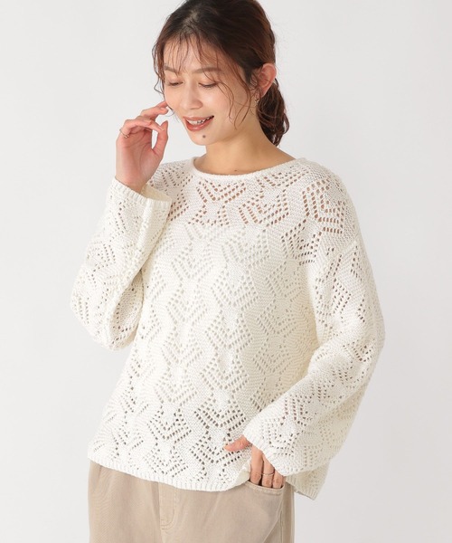 studio CLIP(スタディオクリップ)の「5ゲージブークレ透かし編みニット(ニット/セーター・レディース・ホワイト/スモーク/ベージュ/ライトブルー・FREE)」の5枚目の写真
