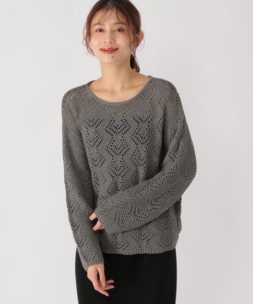 studio CLIP(スタディオクリップ)の「5ゲージブークレ透かし編みニット(ニット/セーター・レディース・ホワイト/スモーク/ベージュ/ライトブルー・FREE)」の8枚目の写真