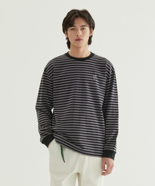 COVERNAT(カバーナット)の「BASIC STRIPE LONG SLEEVE(Tシャツ/カットソー・メンズ・ブラック/チャコールグレー/オレンジ・X-SMALL/SMALL/MEDIUM/LARGE/X-LARGE)」の1枚目の写真