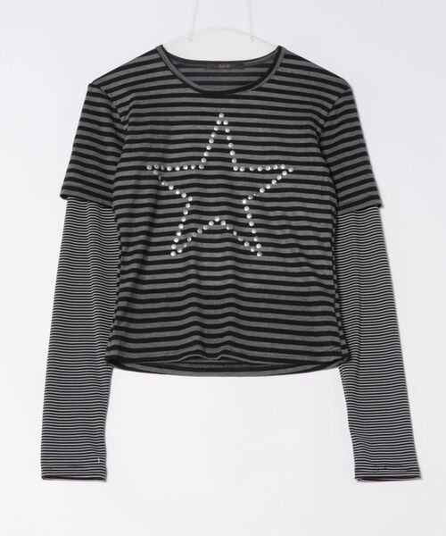 Ritzy(リッツィー)の「Y2K スターモチーフ ボーダーレイヤードトップス(Tシャツ/カットソー・レディース・ブラック・M/L)」の6枚目の写真