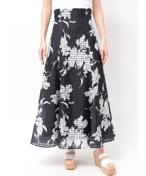 MERCURYDUO（マーキュリーデュオ）の「アートフラワーバックレースアップフレアスカート（スカート・レディース・ライトブルー/オフホワイト/ネイビー・MEDIUM/SMALL）」の3枚目の写真