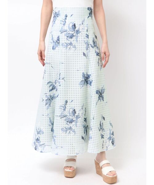 MERCURYDUO（マーキュリーデュオ）の「アートフラワーバックレースアップフレアスカート（スカート・レディース・ライトブルー/オフホワイト/ネイビー・MEDIUM/SMALL）」の2枚目の写真