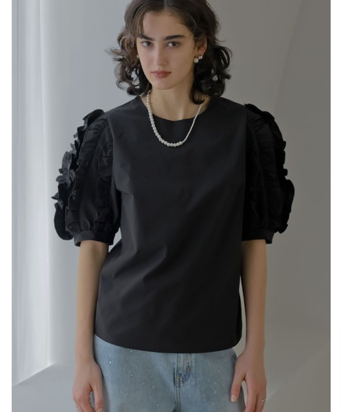 MEISM(ミズム)の「フリルパフハーフスリーブブラウス(シャツ/ブラウス・レディース・ホワイト/ブラック・LARGE/MEDIUM)」の8枚目の写真