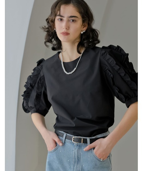 MEISM(ミズム)の「フリルパフハーフスリーブブラウス(シャツ/ブラウス・レディース・ホワイト/ブラック・LARGE/MEDIUM)」の9枚目の写真