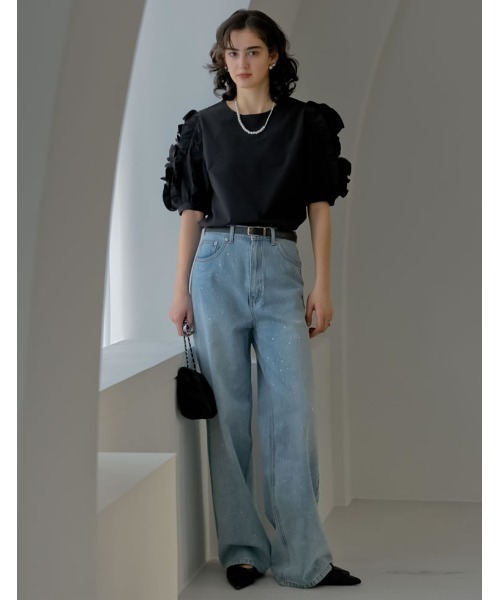 MEISM(ミズム)の「フリルパフハーフスリーブブラウス(シャツ/ブラウス・レディース・ホワイト/ブラック・LARGE/MEDIUM)」の3枚目の写真