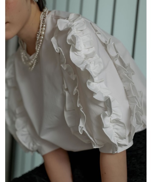 MEISM(ミズム)の「フリルパフハーフスリーブブラウス(シャツ/ブラウス・レディース・ホワイト/ブラック・LARGE/MEDIUM)」の20枚目の写真