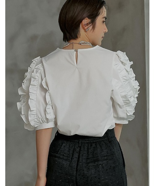 MEISM(ミズム)の「フリルパフハーフスリーブブラウス(シャツ/ブラウス・レディース・ホワイト/ブラック・LARGE/MEDIUM)」の22枚目の写真