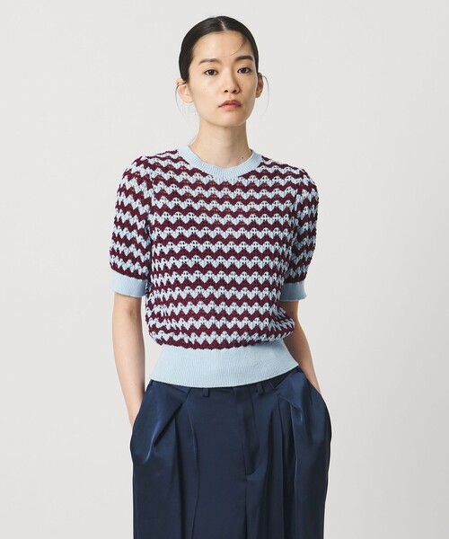 AEWEN MATOPH（イウエン マトフ）の「＜AEWEN MATOPH＞シェプロンストライプショートスリーブニット ウォッシャブル（ニット/セーター・レディース・ライトブルー/ブラック・FREE）」の2枚目の写真