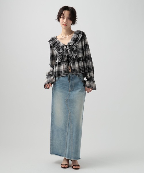 BAYFLOW（ベイフロー）の「楊柳シアーチェックブラウス（シャツ/ブラウス・レディース・ブラウン/ブラック・FREE）」の3枚目の写真