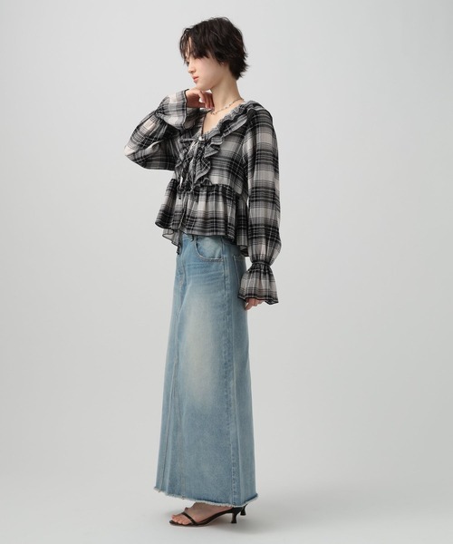 BAYFLOW（ベイフロー）の「楊柳シアーチェックブラウス（シャツ/ブラウス・レディース・ブラウン/ブラック・FREE）」の5枚目の写真