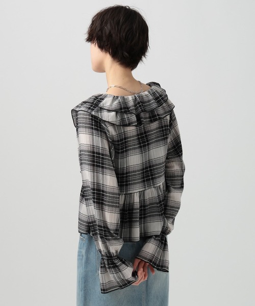 BAYFLOW（ベイフロー）の「楊柳シアーチェックブラウス（シャツ/ブラウス・レディース・ブラウン/ブラック・FREE）」の8枚目の写真
