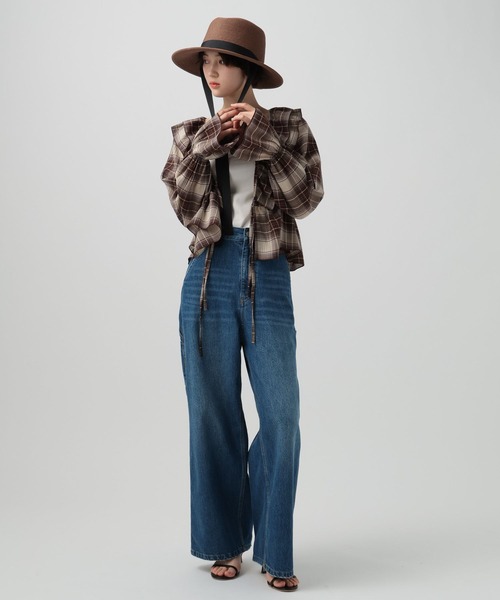 BAYFLOW（ベイフロー）の「楊柳シアーチェックブラウス（シャツ/ブラウス・レディース・ブラウン/ブラック・FREE）」の11枚目の写真