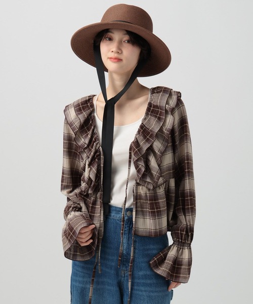 BAYFLOW（ベイフロー）の「楊柳シアーチェックブラウス（シャツ/ブラウス・レディース・ブラウン/ブラック・FREE）」の15枚目の写真