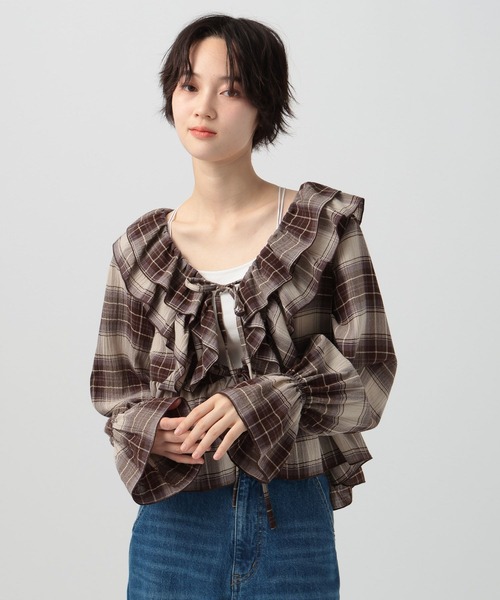 BAYFLOW（ベイフロー）の「楊柳シアーチェックブラウス（シャツ/ブラウス・レディース・ブラウン/ブラック・FREE）」の16枚目の写真