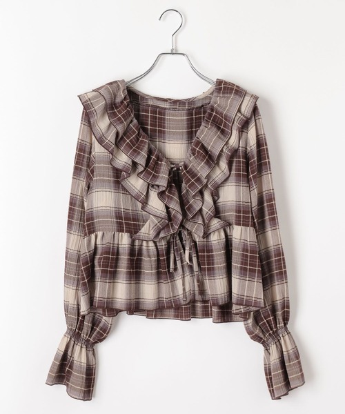 BAYFLOW（ベイフロー）の「楊柳シアーチェックブラウス（シャツ/ブラウス・レディース・ブラウン/ブラック・FREE）」の17枚目の写真