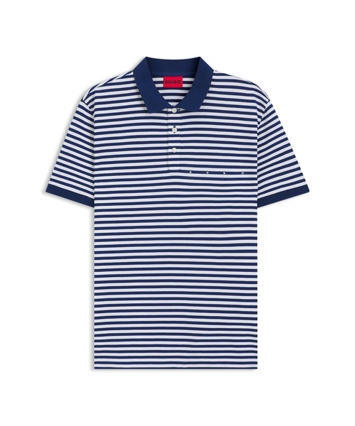 HUGO（ヒューゴ）の「コットンピケ ポロシャツ ホリゾンタルストライプ（ポロシャツ・メンズ・ネイビー×ホワイト・S/XL/XS/L/M/XXL）」の4枚目の写真