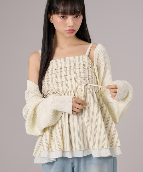 apres jour mignon（アプレジュールミニョン）の「アソート裾レイヤードキャミ（キャミソール・レディース・オフホワイト/ブラック/ネイビー/ホワイト系その他/ブラウン系その他・LARGE/フリー）」の3枚目の写真