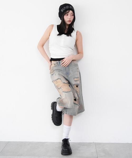WEGO（ウィゴー）の「WEGO/【26春夏新作】レイヤードデザインカップインタンク（タンクトップ・レディース・ホワイト/杢グレー・FREE）」の3枚目の写真