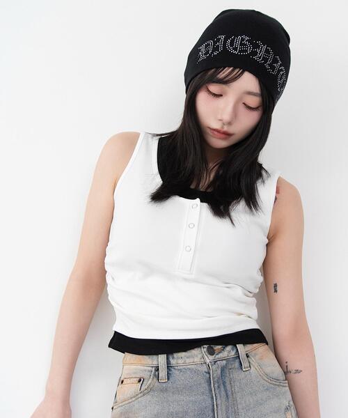 WEGO（ウィゴー）の「WEGO/【26春夏新作】レイヤードデザインカップインタンク（タンクトップ・レディース・ホワイト/杢グレー・FREE）」の7枚目の写真