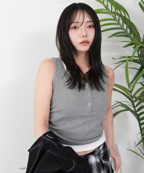 WEGO（ウィゴー）の「WEGO/【26春夏新作】レイヤードデザインカップインタンク（タンクトップ・レディース・ホワイト/杢グレー・FREE）」の10枚目の写真