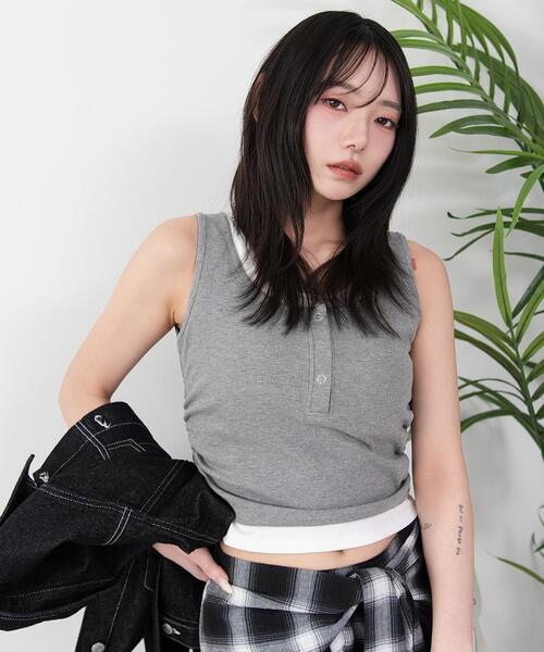 WEGO（ウィゴー）の「WEGO/【26春夏新作】レイヤードデザインカップインタンク（タンクトップ・レディース・ホワイト/杢グレー・FREE）」の11枚目の写真