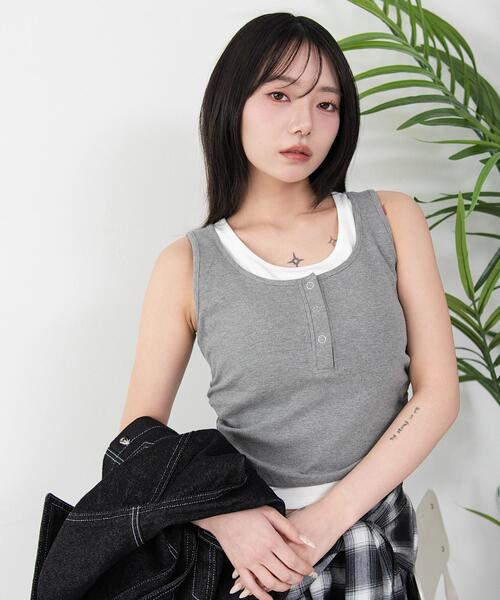 WEGO（ウィゴー）の「WEGO/【26春夏新作】レイヤードデザインカップインタンク（タンクトップ・レディース・ホワイト/杢グレー・FREE）」の12枚目の写真