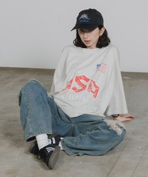 Chick | USA Print Oversized Crewneck T-Shirt / USAプリント オーバーサイズ クルーネックTシャツ 2026年 夏 夏服(Tシャツ/カットソー)