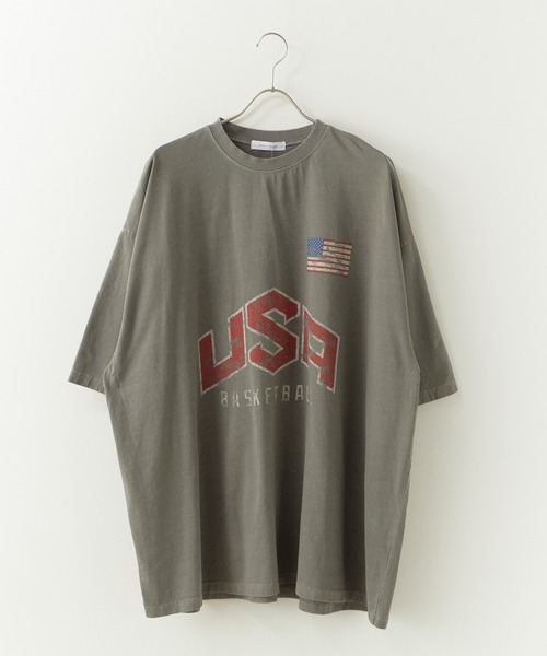 Chick(チック)の「USA Print Oversized Crewneck T-Shirt / USAプリント オーバーサイズ クルーネックTシャツ 2026年 夏 夏服(Tシャツ/カットソー・レディース・ベージュ/グレー・FREE)」の9枚目の写真