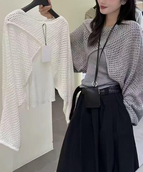 FAVORITO(ファヴォリート)の「パンチングレースストール長袖トップスセットアップ(セットアップ・レディース・オフホワイト/ブラック/ベージュ/ダークグレー/ライトグレー・F)」の21枚目の写真