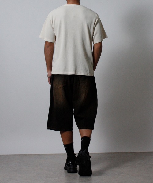 NYLAUS（ナイラス）の「【NYS】トライバルプリント ヴィンテージ ヘンリーネック ワッフルTシャツ 半袖 ショート丈（Tシャツ/カットソー・メンズ・ワインレッド/チャコール/アイボリー・L/M）」の9枚目の写真