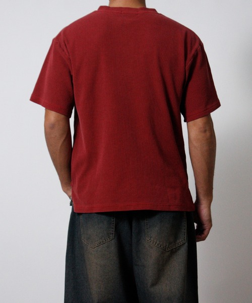 NYLAUS（ナイラス）の「【NYS】トライバルプリント ヴィンテージ ヘンリーネック ワッフルTシャツ 半袖 ショート丈（Tシャツ/カットソー・メンズ・ワインレッド/チャコール/アイボリー・L/M）」の15枚目の写真