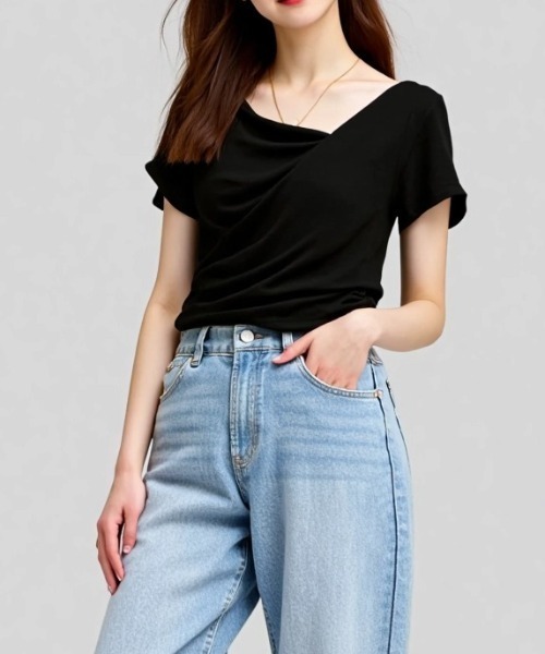 I be.(アイビードット)の「ドレープショルダーTシャツ(Tシャツ/カットソー・レディース・ブルー/ブラック/ホワイト・FREE)」の12枚目の写真