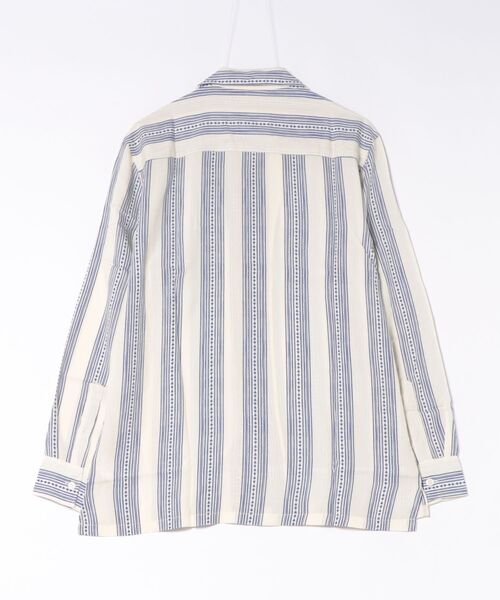 OAS(オーエーエス)の「DESIGN TEE/OAS / ストライプ柄オープンカラー長袖シャツ ホワイト×ブルー リゾートシャツ 開襟 大人カジュアル(シャツ/ブラウス・メンズ・アイボリー・MEDIUM)」の2枚目の写真