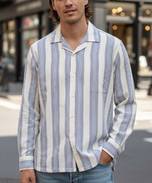 OAS（オーエーエス）の「DESIGN TEE/OAS / ストライプ柄オープンカラー長袖シャツ ホワイト×ブルー リゾートシャツ 開襟 大人カジュアル（シャツ/ブラウス）」