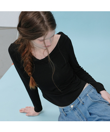 FRIVER07（フリバー07）の「Drape neck t-shirt [FRSP06LT04]_Black（Tシャツ/カットソー）」