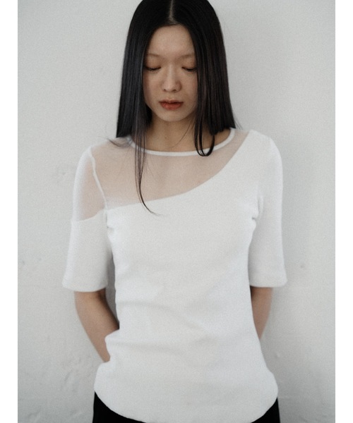 Katrin TOKYO（カトリーントーキョー）の「sheer mesh combi rib tops（Tシャツ/カットソー・レディース・ピンク/ベージュ系/ホワイト・XS/FREE）」の2枚目の写真