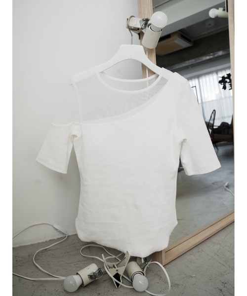 Katrin TOKYO（カトリーントーキョー）の「sheer mesh combi rib tops（Tシャツ/カットソー・レディース・ピンク/ベージュ系/ホワイト・XS/FREE）」の5枚目の写真
