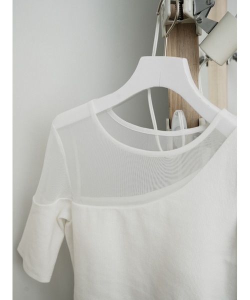 Katrin TOKYO（カトリーントーキョー）の「sheer mesh combi rib tops（Tシャツ/カットソー・レディース・ピンク/ベージュ系/ホワイト・XS/FREE）」の6枚目の写真