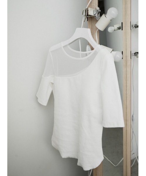 Katrin TOKYO（カトリーントーキョー）の「sheer mesh combi rib tops（Tシャツ/カットソー・レディース・ピンク/ベージュ系/ホワイト・XS/FREE）」の7枚目の写真