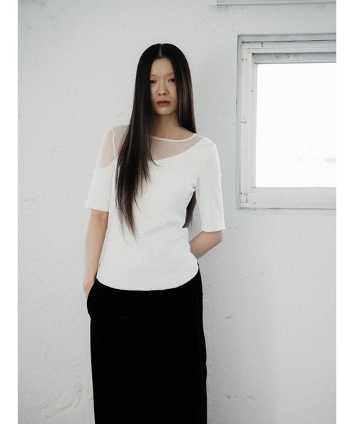 Katrin TOKYO（カトリーントーキョー）の「sheer mesh combi rib tops（Tシャツ/カットソー・レディース・ピンク/ベージュ系/ホワイト・XS/FREE）」の13枚目の写真