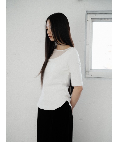 Katrin TOKYO（カトリーントーキョー）の「sheer mesh combi rib tops（Tシャツ/カットソー・レディース・ピンク/ベージュ系/ホワイト・XS/FREE）」の14枚目の写真