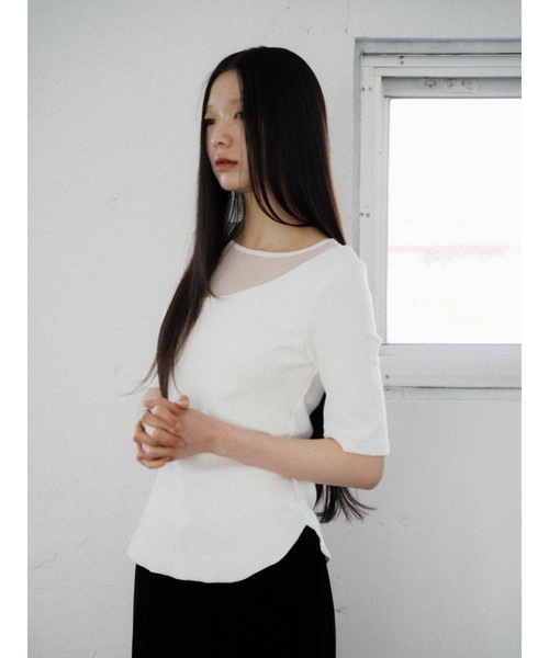 Katrin TOKYO（カトリーントーキョー）の「sheer mesh combi rib tops（Tシャツ/カットソー・レディース・ピンク/ベージュ系/ホワイト・XS/FREE）」の15枚目の写真